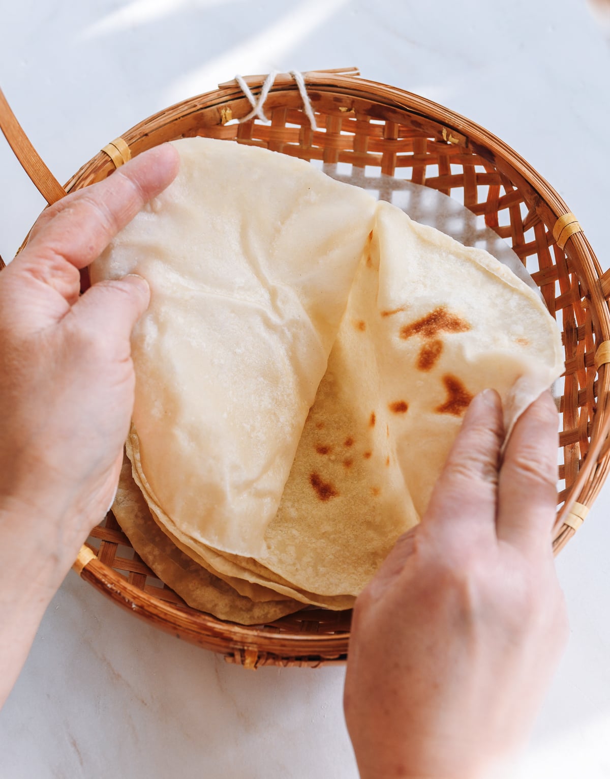 pulling moo shu pancakes apart