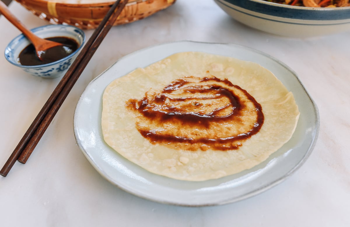 moo shu sauce on pancake
