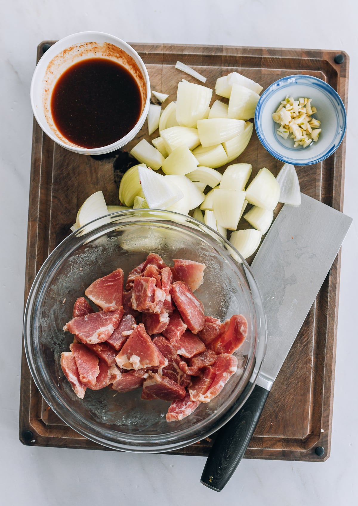 ingredients for pork and onion stir-fry