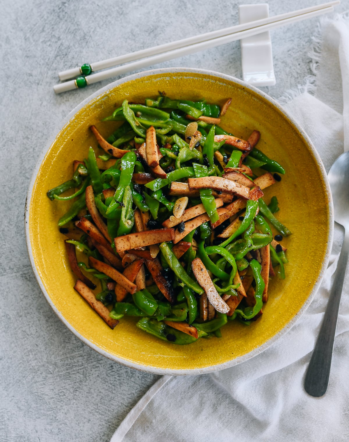 Stir-fried Pressed Tofu with Peppers & Black Beans