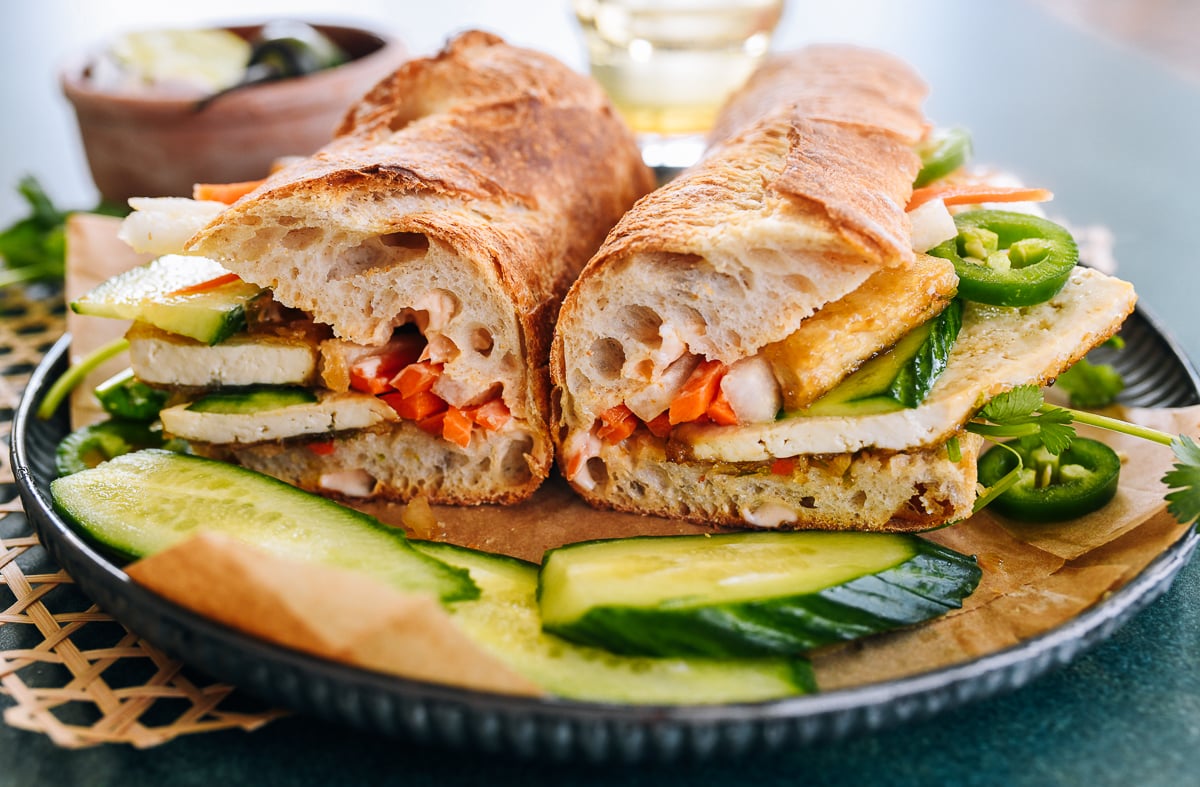 tofu banh mi sandwich cross-section