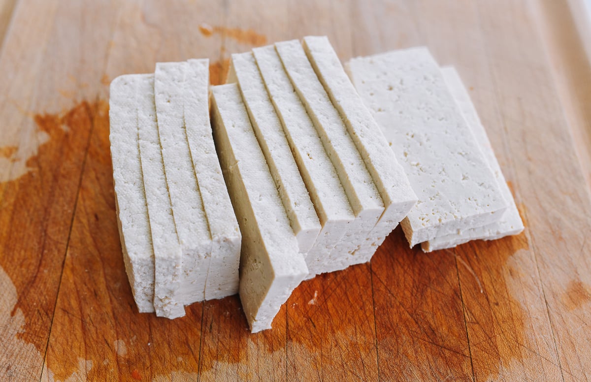 firm tofu sliced into rectangles