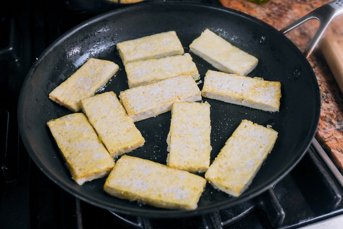 pan-fried cornstarch crusted tofu