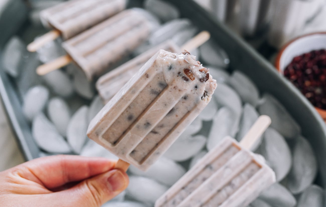 cross-section of homemade red bean popsicle