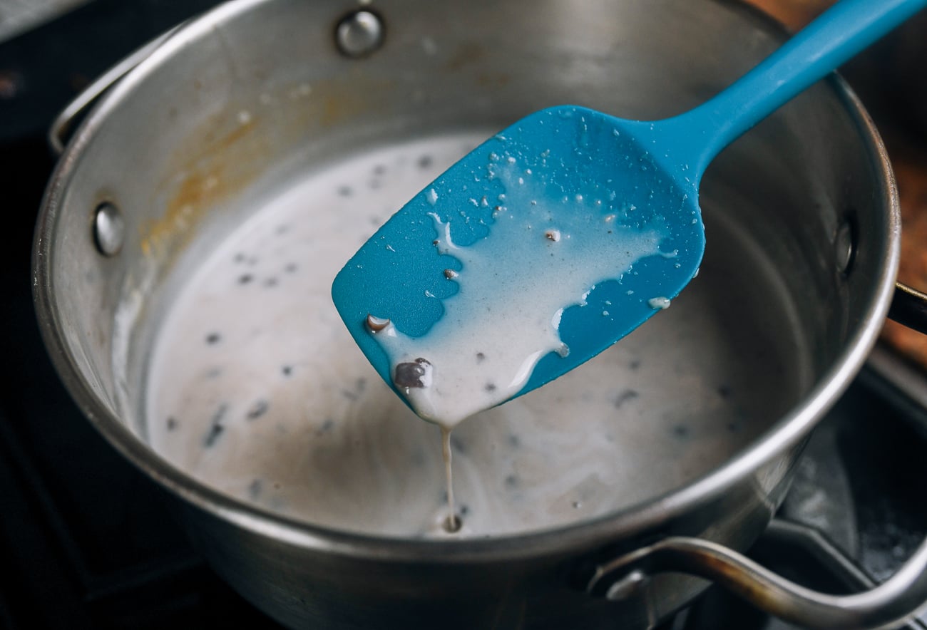 cooking milk and red bean mixture